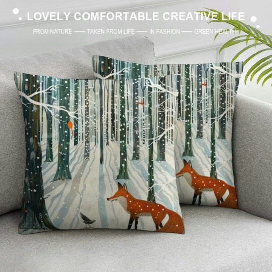 Throw Pillow Covers Winter Forest and Square Pillowcase for Home Decor Sofa Car Bedroom Pillow case