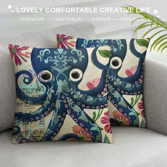 Throw Pillow Covers Cute Octopus Sea Life Cartoon Vintage Design Square Pillowcase for Home Decor Sofa Car Bedroom Pillow case