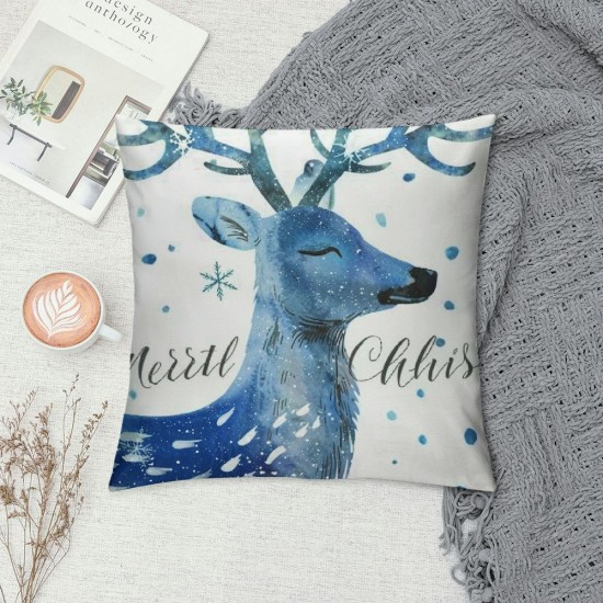 Throw Pillow Covers Merry Christmas Xmas Square Pillowcases for Home Decor Sofa Car Bedroom Blue Elk Snowflakes Pillow Cases