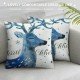 Throw Pillow Covers Merry Christmas Xmas Square Pillowcases for Home Decor Sofa Car Bedroom Blue Elk Snowflakes Pillow Cases