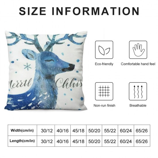 Throw Pillow Covers Merry Christmas Xmas Square Pillowcases for Home Decor Sofa Car Bedroom Blue Elk Snowflakes Pillow Cases