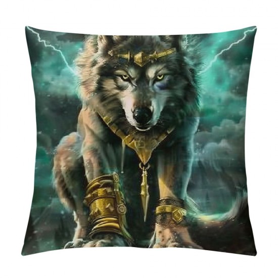 PHYHOO Throw Pillow Covers Green Galaxy Wolf Design Square Pillowcase for Home Decor Sofa Car Bedroom Pillow case