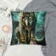 PHYHOO Throw Pillow Covers Green Galaxy Wolf Design Square Pillowcase for Home Decor Sofa Car Bedroom Pillow case