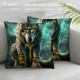 PHYHOO Throw Pillow Covers Green Galaxy Wolf Design Square Pillowcase for Home Decor Sofa Car Bedroom Pillow case