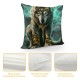 PHYHOO Throw Pillow Covers Green Galaxy Wolf Design Square Pillowcase for Home Decor Sofa Car Bedroom Pillow case