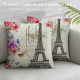 PHYHOO Throw Pillow Covers Vintage Paris Eiffel Tower with Floral Butterfly Square Pillowcase for Home Decor Sofa Car Bedroom Pillow case