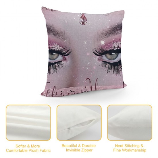 Eyelash Throw Pillow Covers,Stylish Pink Pillow Covers for Teens Girls Adult,Eyelash Aesthetic Cushion Covers,(No Glitter No )Makeup Eyelash Accent Pillow Cases