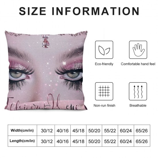 Eyelash Throw Pillow Covers,Stylish Pink Pillow Covers for Teens Girls Adult,Eyelash Aesthetic Cushion Covers,(No Glitter No )Makeup Eyelash Accent Pillow Cases