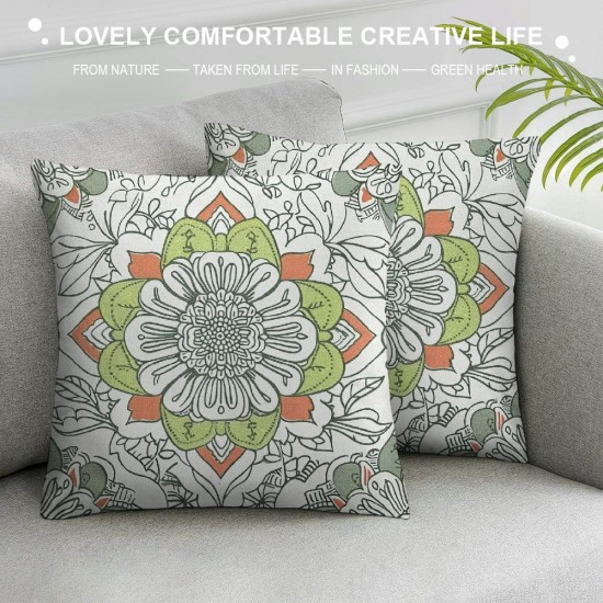 Aesthetic Floral Throw Pillow Covers Bohemian Mandala Pillow Covers for All Ages, Paisley Flower Cushion Covers, Boho Cushion Cases Green White Grey