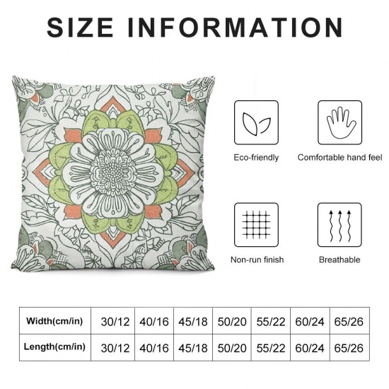 Aesthetic Floral Throw Pillow Covers Bohemian Mandala Pillow Covers for All Ages, Paisley Flower Cushion Covers, Boho Cushion Cases Green White Grey