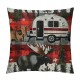 Camping Throw Pillow Covers for Kids Adult,Red Grey Buffalo Plaid Check Pillow Covers,Vintage Elk Cushion Covers, Decorative Pillow Covers