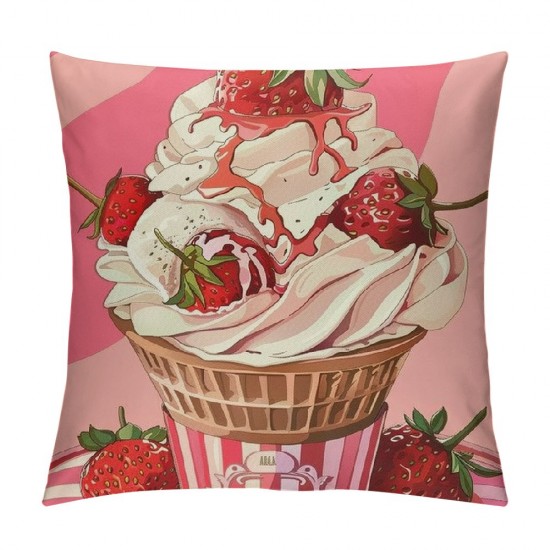 Throw Pillow Cover ,Sweet Pillow Cover Summer Cool Theme Cushion Cover Cartoon Strawberry Print Decorative Pillow Cover