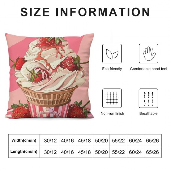 Throw Pillow Cover ,Sweet Pillow Cover Summer Cool Theme Cushion Cover Cartoon Strawberry Print Decorative Pillow Cover