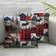 Camping Throw Pillow Covers for Kids Adult,Red Grey Buffalo Plaid Check Pillow Covers ,Vintage Elk Cushion Covers, Decorative Pillow Covers