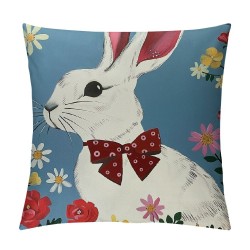 Bunny Throw Pillow Covers ,Easter Rabbit Pillow Covers for Kids,Cute Pet Animals Cushion Covers,Spring Floral Soft Decorative Square Pillow Cases Bedroom Decor,Blue