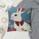 Bunny Throw Pillow Covers ,Easter Rabbit Pillow Covers for Kids,Cute Pet Animals Cushion Covers,Spring Floral Soft Decorative Square Pillow Cases Bedroom Decor,Blue