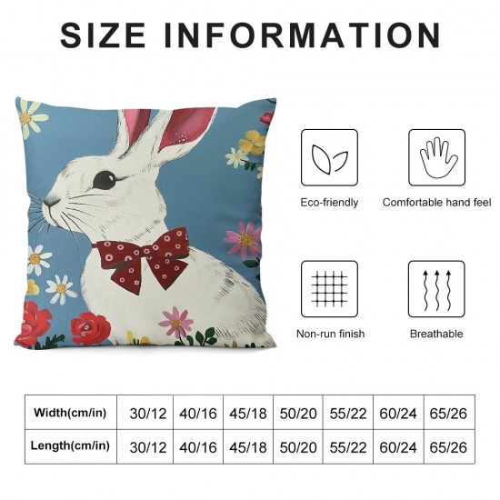 Bunny Throw Pillow Covers ,Easter Rabbit Pillow Covers for Kids,Cute Pet Animals Cushion Covers,Spring Floral Soft Decorative Square Pillow Cases Bedroom Decor,Blue