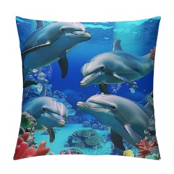 Cute Dolphin Pillow Covers ,Seashell Starfish Throw Pillow Covers,Ocean Sea Animal Cushion Covers,Underwater World Theme Decorative Accent Pillow Cases for Kids Teens,Blue