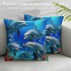 Cute Dolphin Pillow Covers ,Seashell Starfish Throw Pillow Covers,Ocean Sea Animal Cushion Covers,Underwater World Theme Decorative Accent Pillow Cases for Kids Teens,Blue