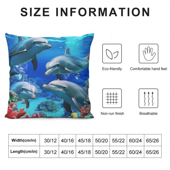 Cute Dolphin Pillow Covers ,Seashell Starfish Throw Pillow Covers,Ocean Sea Animal Cushion Covers,Underwater World Theme Decorative Accent Pillow Cases for Kids Teens,Blue