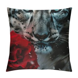 Leopard Pillow Covers ,Cheetah Print Throw Pillow Covers,Red Rose Floral Cushion Covers,African Safari Animal Decorative Square Pillow Cases For Adults Men,Bedroom Decor