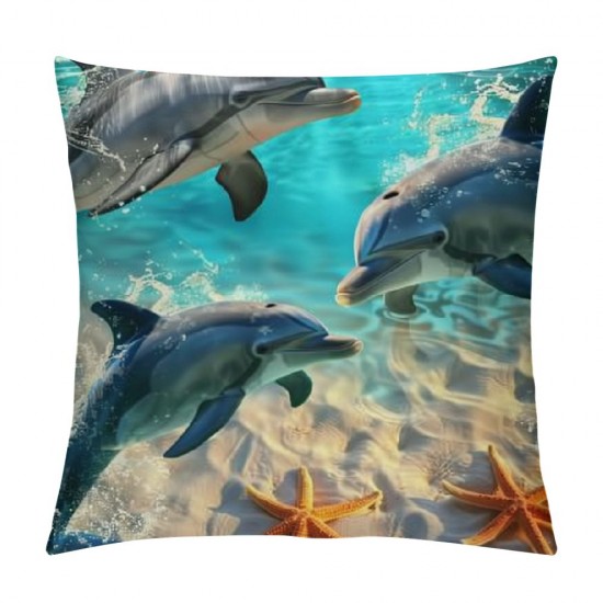 Cute Dolphin Throw Pillow Covers for Kids Boys Girls,Beach Starfish Pillow Covers , Cushion Covers,Tropical Decorative Square Pillow Cases