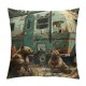 Happy Camping Throw Pillow Covers ,Bear Hunting Themed Pillow Covers,Camper Car Cushion Covers,Woodland Adventure Decorative Pillow Covers for Sofa Bed Couch,Green