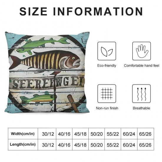 Fishing Throw Pillow Covers for Man Woman,Ocean Fish Pillow Covers ,Hook Fishing Cushion Covers,Vintage Wooden Plank Decorative Square Pillow Cases for Bedroom