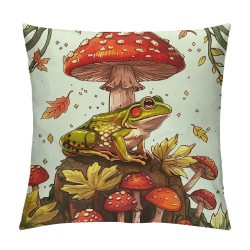 Frog Print Throw Pillow Cover Size,Kids Mushroom Cushion Cover Frog Mushrooms Decorative Pillow Cover,Botanica Cute Garden Plants Decor Accent Pillow Case,Green Red