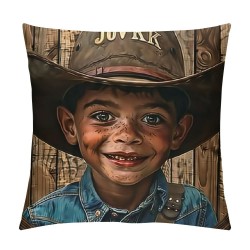 Throw Pillow Cover for Kids Boys Girls,Afro Cute Kid Pillow Cover,Inspirational Gifts Cushion Cover for Living Room,Wooden Plank Decorative Pillow Cover