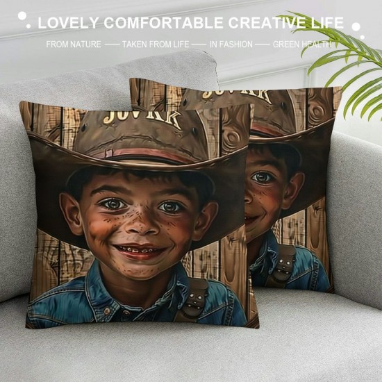 Throw Pillow Cover for Kids Boys Girls,Afro Cute Kid Pillow Cover,Inspirational Gifts Cushion Cover for Living Room,Wooden Plank Decorative Pillow Cover