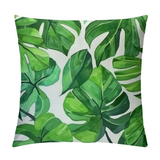 Palm Leaf Throw Pillow Covers,Tropical Leaves Pillow Covers for Kids, Oil Painting Cushion Covers, Banana Leaves Decorative Pillow Covers Soft