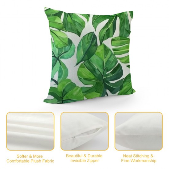 Palm Leaf Throw Pillow Covers,Tropical Leaves Pillow Covers for Kids, Oil Painting Cushion Covers, Banana Leaves Decorative Pillow Covers Soft