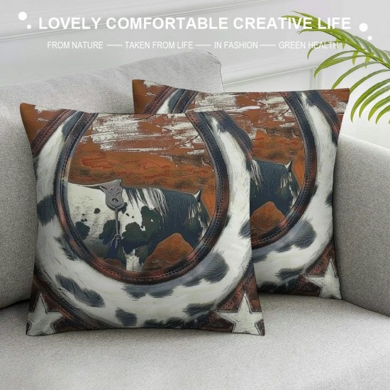 Throw Pillow Covers , Pillow Covers, Cow Print Decorative Square Pillow Cases, Black White Brown Farm Animal Cushion Covers