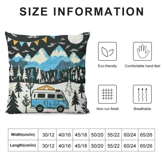 PHYHOO  Happy Camping Throw Pillow Covers  for Kids Man Woman,Sun and Moon Pillow Covers ,Camper Cushion Covers Soft,Jungle Tree Mountain Decorative Pillow Covers