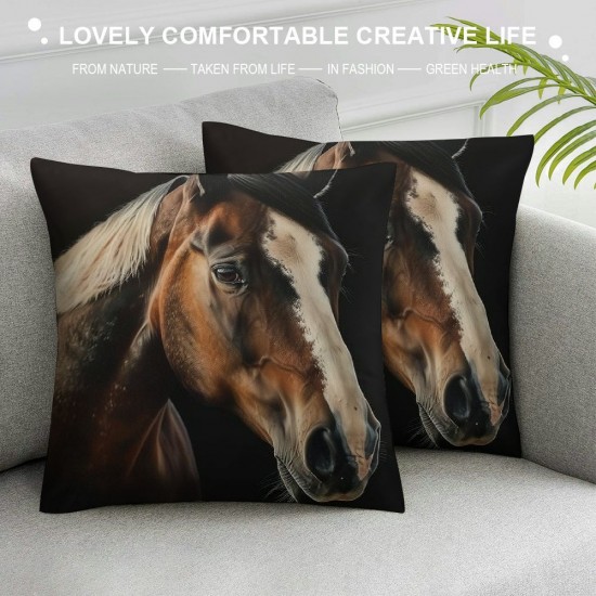 Brown Horse Throw Pillow Covers , Pillow Covers,Wild Farmhouse Animal Cushion Cases,Rustic Kawaii Decorative Accent Pillow Cases,Bedroom Decor