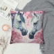 PHYHOO  White Horse Soft Pillow Covers ,Spring Pink Cherry Blossom Throw Pillow Covers for Kids Girl,Floral Flowers Cushion Covers,Cute Horse Printed Decorative Pillow Covers,Pink