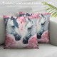 PHYHOO  White Horse Soft Pillow Covers ,Spring Pink Cherry Blossom Throw Pillow Covers for Kids Girl,Floral Flowers Cushion Covers,Cute Horse Printed Decorative Pillow Covers,Pink