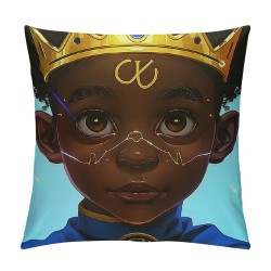 Afro Kid Throw Pillow Covers,Toddlers Cute Afro Boy Pillow Covers ， Print Cushion Covers,Inspirational Gifts for Kids Decorative Square Pillow Cases