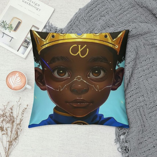 Afro Kid Throw Pillow Covers,Toddlers Cute Afro Boy Pillow Covers ， Print Cushion Covers,Inspirational Gifts for Kids Decorative Square Pillow Cases