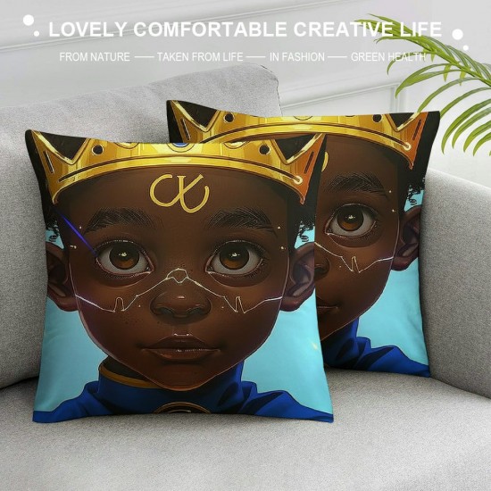 Afro Kid Throw Pillow Covers,Toddlers Cute Afro Boy Pillow Covers ， Print Cushion Covers,Inspirational Gifts for Kids Decorative Square Pillow Cases