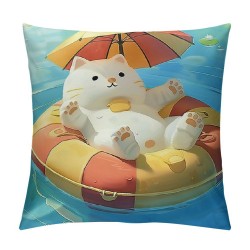 Kids Cute Bear Throw Pillow Covers White Bear Pillow Covers Swimming Pool Cushion Covers Cartoon Animal Vacation Decorative Pillow Covers,Blue Yellow Bedroom Decor