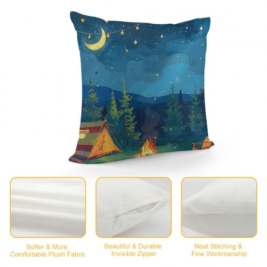 PHYHOO  Kids Camping Throw Pillow Covers,Blue Starry Sky Pillow Covers for Kids Boys Girls,Happy Camping Cushion Covers,Western Rustic Farmhouse Decorative Pillow Covers