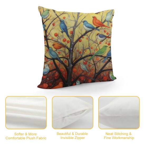 Personalized Abstract Trees and Birds Square Decorative Pillowcases Print Zippered Throw Pillow Covers