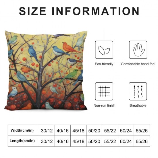 Personalized Abstract Trees and Birds Square Decorative Pillowcases Print Zippered Throw Pillow Covers