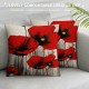 Poppy Flower Pillow Case,Vintage Red Poppy Flower Short Plush Cushion Cover Square Standard Home Ative for Men/Women 18x18 inch Black Red