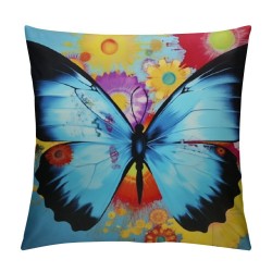 Cushion Cover Case Watercolor Blue Butterfly and Flower ,Decorative Throw Pillow Case for Sofa Couch Bed Chair