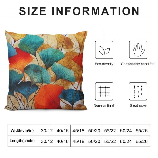 Throw Pillow Covers Square,Soft Two Sides Print Ginkgo Leaf Decorative Pillows Case for Couch,Bed,Living Room,Car