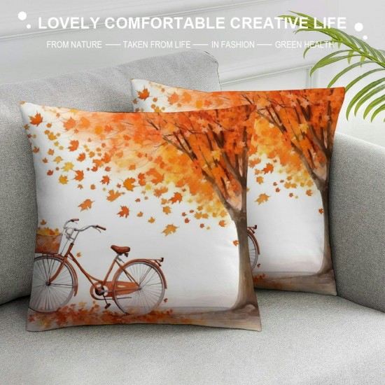 Throw Pillow Cover and Bicycle Fallen Leaves Autumn,Cushion Covers Pillowcase for Sofa Couch Bed Chair