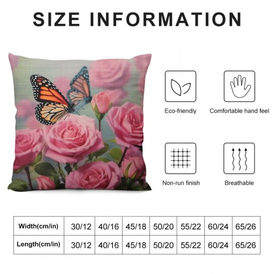 Flower Decor Butterfly Fliying on The Short Plush Square Throw Waist Pillow Case Decorative Cushion Cover Pillowcase Sofa